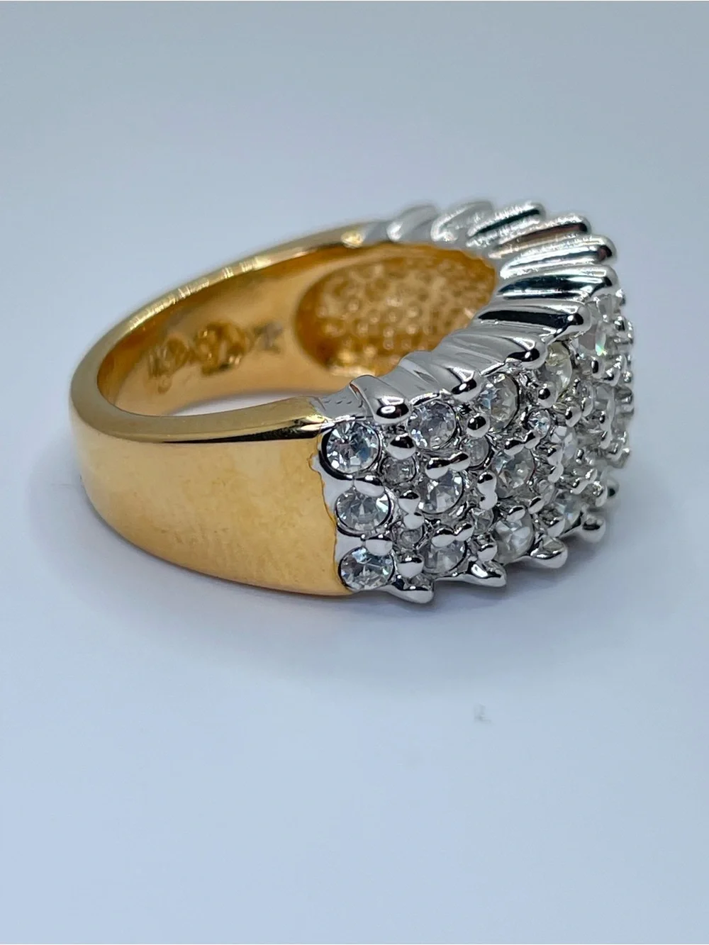 Swarovski Crystal Elements White Crystal Gold Silver Art Deco Statement Ring